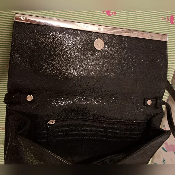 EUC Michael Kors Sparkly Metallic Texturized Black Suede Formal Clutch Purse Bag - Picture 5 of 14